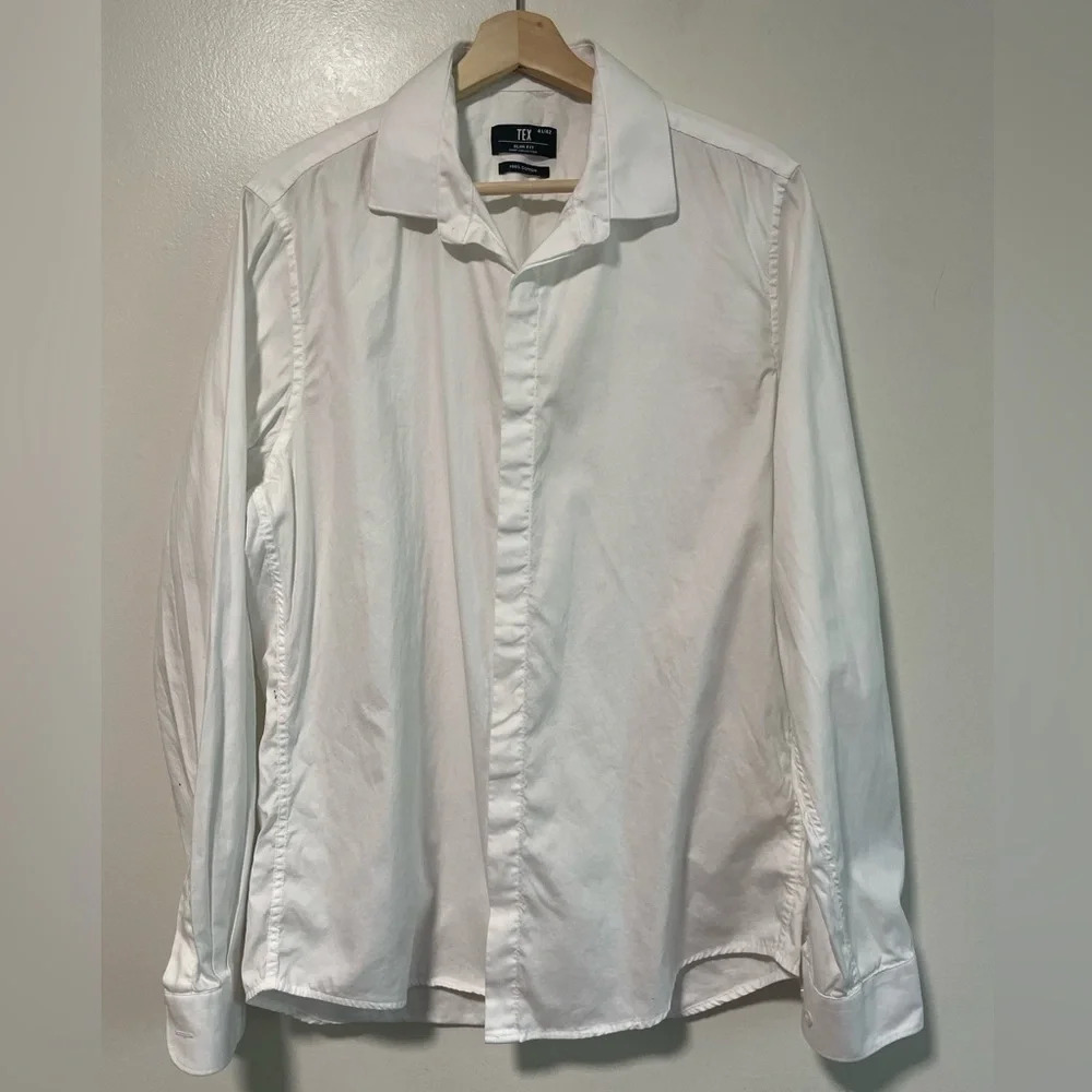Tex Men’s Slim Fit  Cotton Dress Shirt – White - 41/42